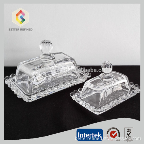 Beaded Clear Glass Covered Butter Dish